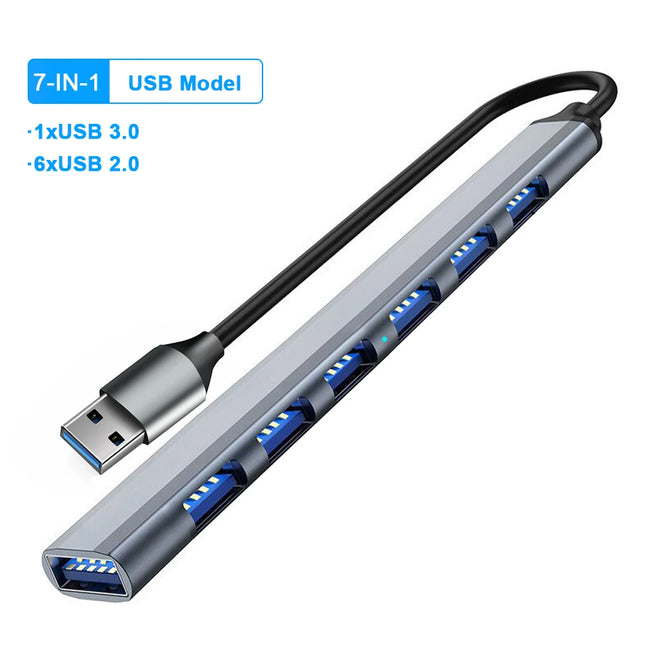 USB HUB Type C 3 0 USB-A Hub Splitter 7 Port USB3.0/2.0 With USB-C 5Gbps High Speed Data Transmission For PC Laptop Macbook