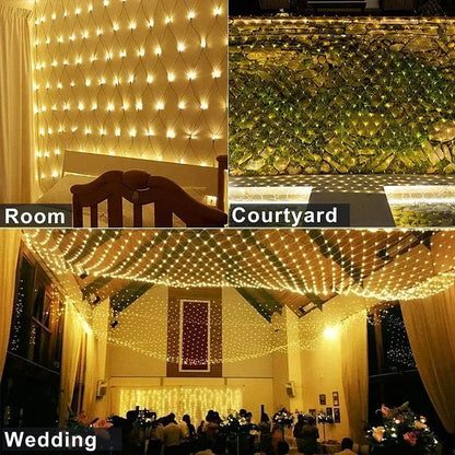EU plug 1.5x1.5M 2x3M Christmas Garlands LED String Christmas Net Light Fairy Xmas Party Garden Wedding Decoration Curtain Light