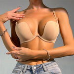 Push Up Bras Backless Women's Bra Low Cut Sexy Gather Brassiere Open Back Wedding Underwear Invisible Seamless Deep V Lingerie