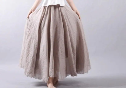 Women's Elegant High Waist Linen Maxi Skirt 2023 Summer Ladies Casual Elastic Waist 2 Layers Skirts saia feminina 20 Colors SK53