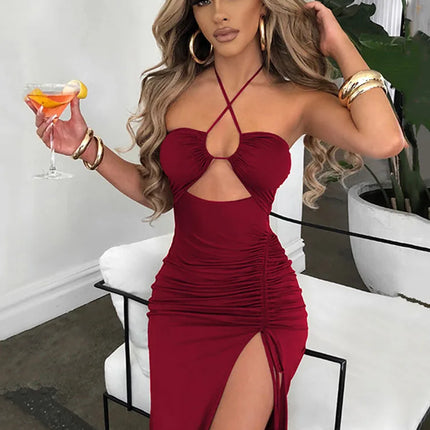 Sleeveless Sexy Female Midi Backless Dresses Slim Night Club Party Women's Dress Bodycon Vestidos Elegantes Para Mujer