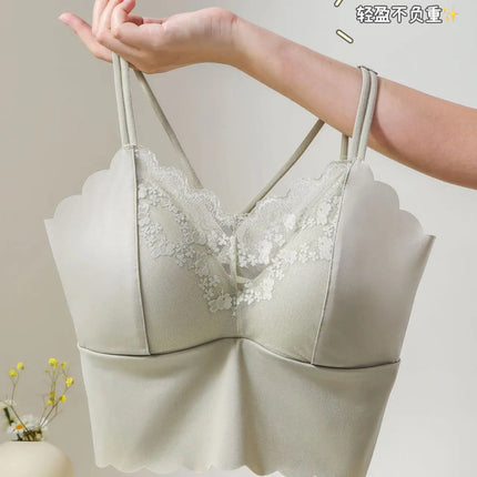 French Lace Beautiful Back Bra Fixed All-in-one Cup Comfortable and Push-up Traceless Wire-free Breast-retracting Sexy Sling