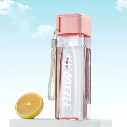 1 Pcs Clear Square Drinking Glass in Mate Plastic Portable Water Bottle with Milk Cable for Outdoor Sports