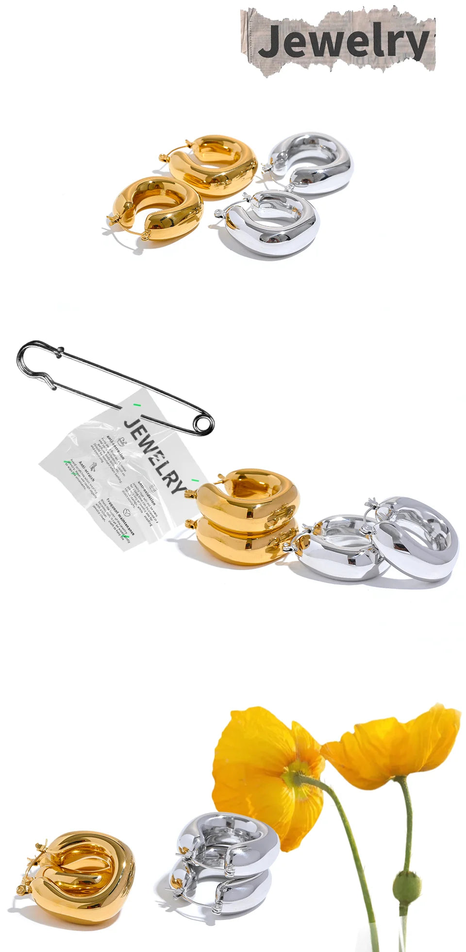 Yhpup High Quality Stainless Steel Round Geometric Chunky Hoops Earrings for Women Charm Metal Simple Fashion Jewelry Waterproof