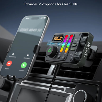 LENCENT Bluetooth 5.3 Car FM Transmitter, Hi-Fi Treble & Bass Music Player, PD20W QC18W Fast Car Charger, Radio Bluetooth Car Ad
