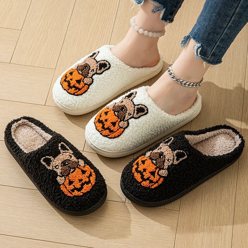 Halloween Women's Slippers Home Fluffy Casual Cartoon Designer Woman Shoes Autumn Winter Indoor Plush Slides Fashion Footwear