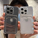 Luxury Soft Card Bag Phone Case For iPhone 16 15 14 13 12 11 Pro Max Mini X XS Max XR 7 8 Plus SE 2020 Transparent Bumper Cover