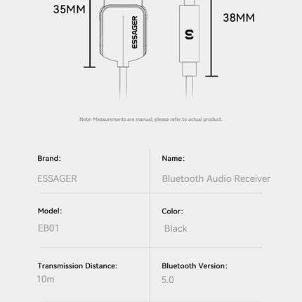 Essager USB Bluetooth 5.0 Receiver Aux Bluetooth Adapter For Car 3.5mm Jack Speaker Auto Handfree Car Audio Music Transmitter