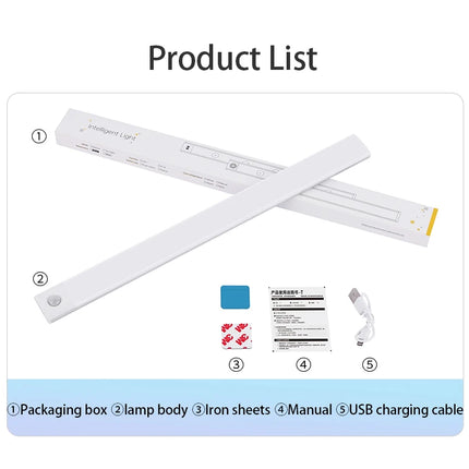LED Cabinet Light USB Type-C Rechargeable Motion Sensor Led Lamp for Kitchen Wardrobe Cabinet Lighting 20cm/30cm/40cm/50cm/60cm