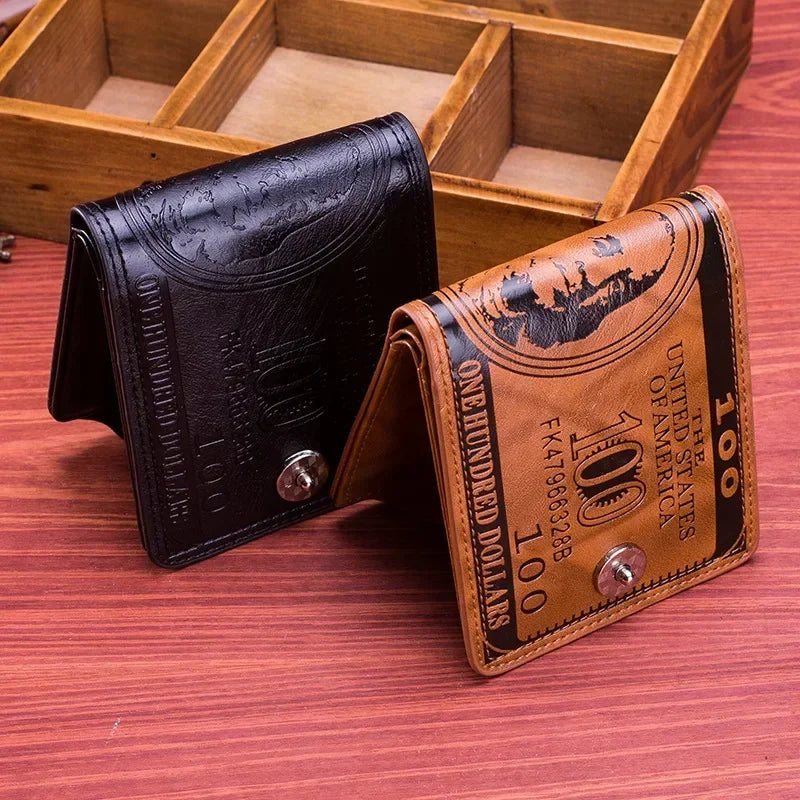 Fashion Wallets With 100 US Dollar Pattern Wallet Male Leather Photo Card Holder Large Capacity