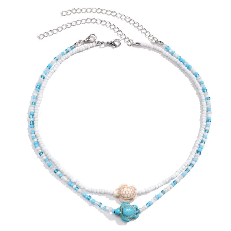 Tidepool Starfish Necklace - Surf & Beach Boho Jewelry Starfish Turtle Beaded Choker Necklaces, Adjustable Necklaces, Ocean Gift