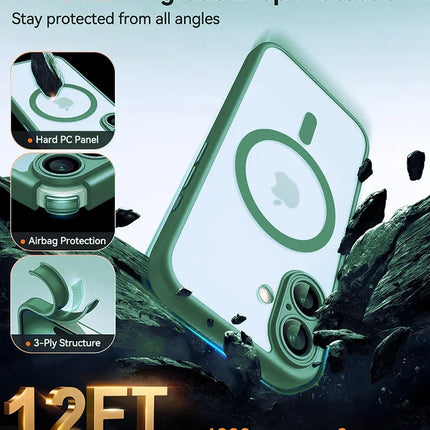 Magsafe Magnetic Luxury Armor Shockproof Case For iPhone 16 15 14 13 Pro Max Plus For Wireless Charge Cover Matte Translucent PC
