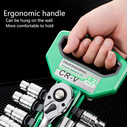 1/4 inch Ratchet Socket Wrench Set, Mechanic Tool Kit and Sockets Set with Quick Release Reversible Ratchet Handle and Extension