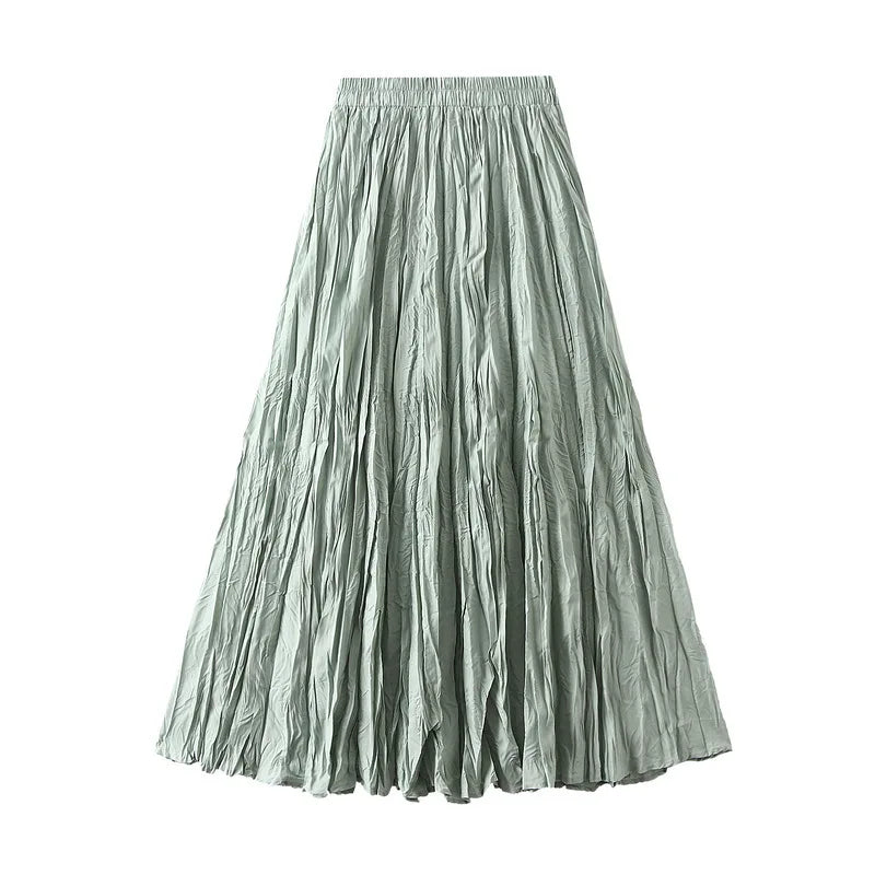 UCXQ Simple Luxury Multi Solid Colors Pleated Skirt For Women's Large Hem Folds A-line Skirts Female 2024 Spring Autumn 23A7004