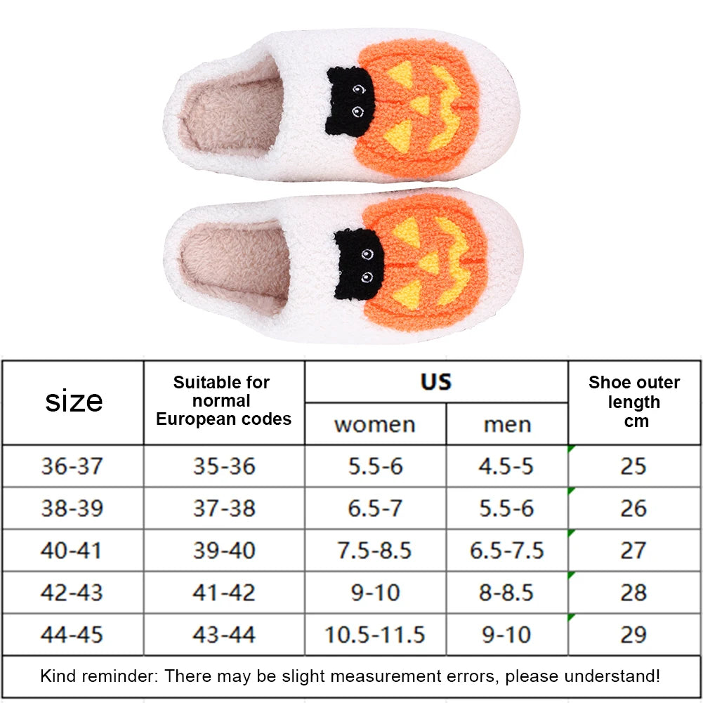 Halloween Pumpkin Cat Slippers Plush Closed Toe Slippers Flat Thermal Slippers Fuzzy Pumpkin Slippers for Outdoor Indoor Bedroom