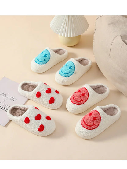 House Slippers for Women, Cute Big Small Heart, Fluffy Cozy Home Comfy Shoes for Ladies, Indoor Slippers for Winter, Mushroom