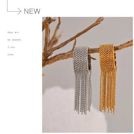 Yhpup Statement Stainless Steel Chain Tassel Finger Ring Adjustable 18K PVD Plated High Quality Charm Stylish Golden Jewelry