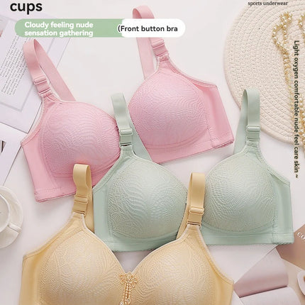 Sexy Lace Flower Surface Women Bra Four Rows Of Three Buttons No Steel Ring Large Size Underwear Skin-Friendly And Soft Lingerie
