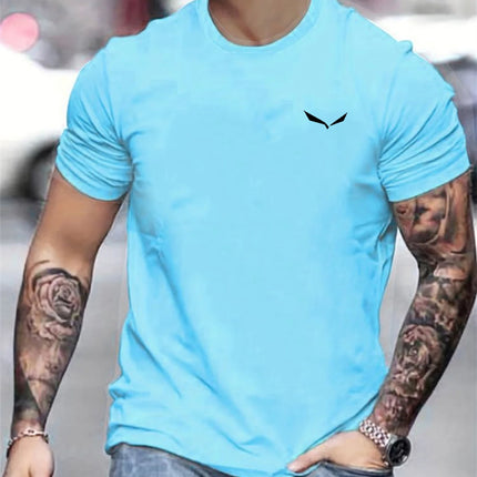 Men's Summer Loose Size 100% Cotton Bird Print Slim Fit Casual Round Neck Short Sleeve T-shirt Top