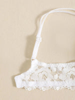 1 Set Elegant Erotic Lace Embroidery Breathable Fabric Lingeries : Push-Up Bra, Low Waist Sheer Panty - Ultimate Valentine's Day