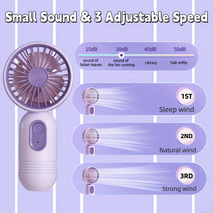1PC USB Mini Rechargeable Portable Fan with 3 Speeds, Handheld Fan for Gift Choice, Perfect For Office, Outdoor, Travel, Camping