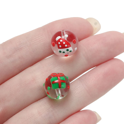 5pcs 12mm Glass Round Beads Christmas Tree Hat Spacer Bead for Keychain Christmas Decoration DIY Jewelry Making Supplies