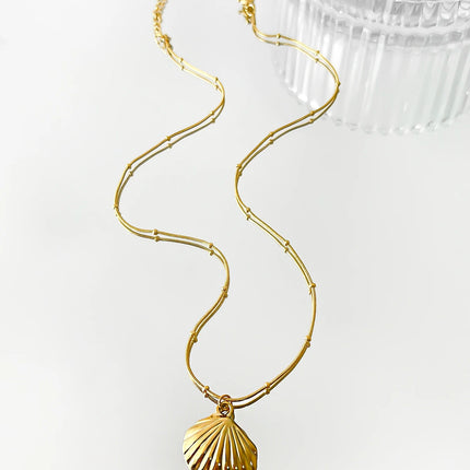 Peri'sbox Minimalist Starfish Stripe Conch Scallop Shaped Pendant Necklace for Women Waterproof Trend Jewelry Summer Beach Party