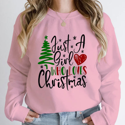 Just A Girl Who Loves Christmas Print Pullovers Women Fashion Pure Color Round Neck Hoodless Sweatshirt Autumn Winter Sweatshirt