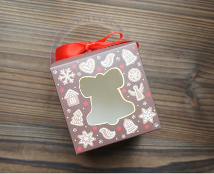 12pcs Christmas Paper Box with Window Handle Candy Box Soap Candle Cookie Candy Little Gift Packaging Party Favors Decor