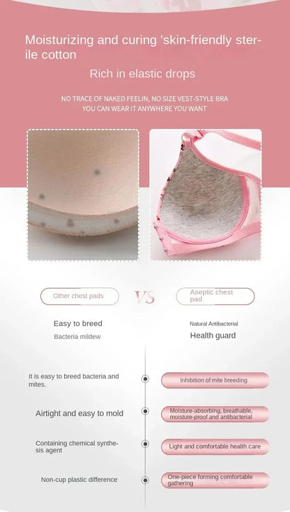 xgnvpy New front button rose print bra without underwire comfort women's push-up adjuster side breast bra cover