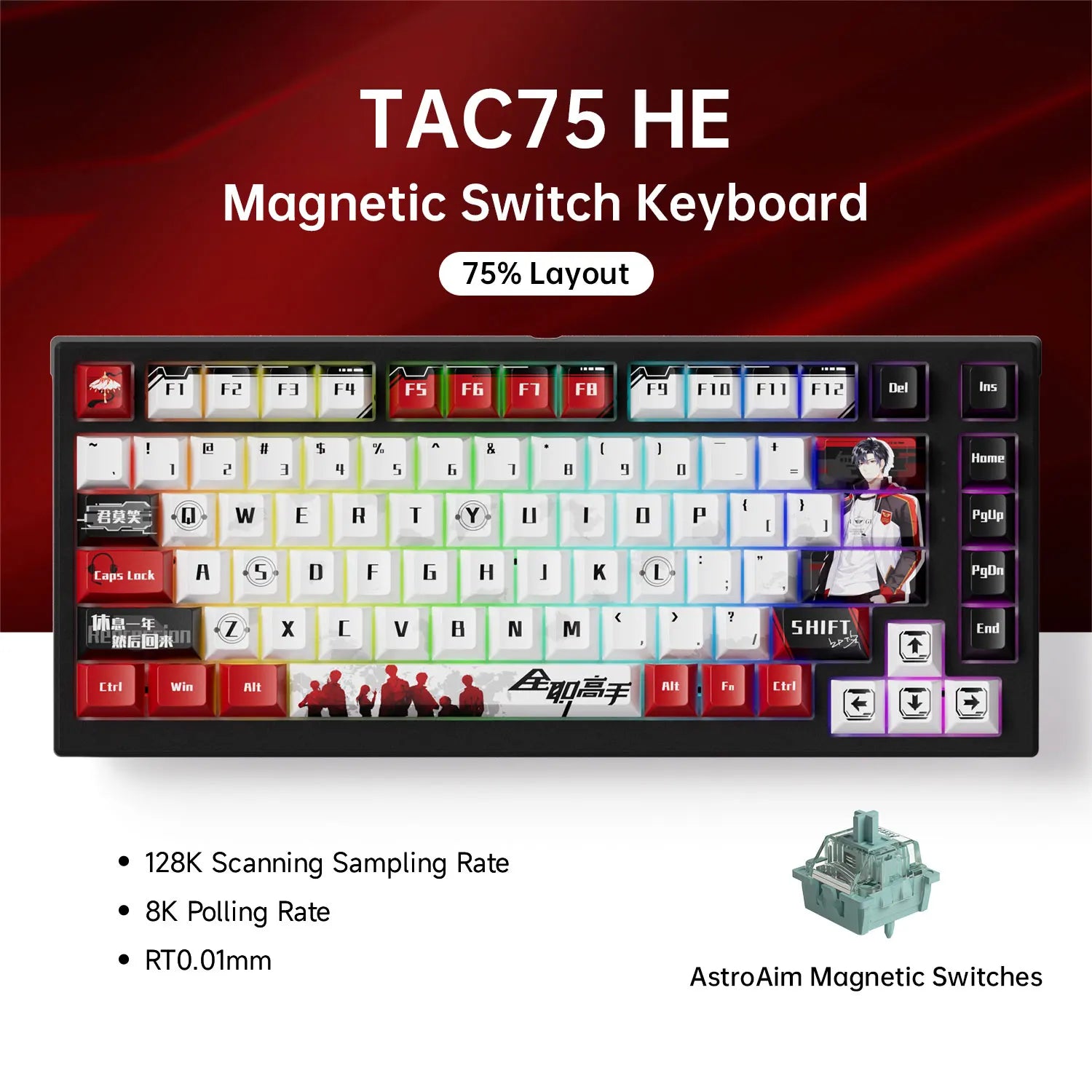 AKKO TAC75 HE Magnetic Switch Keyboard 75% Gaming Keyboards Rapid Trigger 0.005mm 8K RGB Wired Esports Custom Keyboard for Gamer