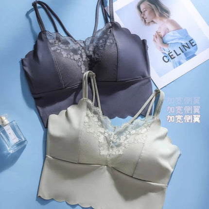 French Lace Beautiful Back Bra Fixed All-in-one Cup Comfortable and Push-up Traceless Wire-free Breast-retracting Sexy Sling