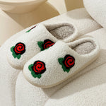 Women's Slippers Valentine's Day Rose Embroidery Fuzzy Romantic Love Comfy Flat Girl Valentine Gift Winter Home Shoes