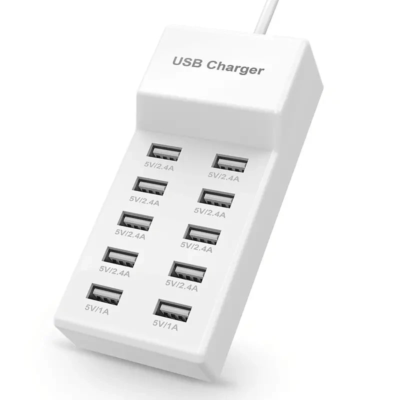 USB Charger Station,10-Port 50W Multiple USB Charging Station Multi Ports USB Charger Charging for Tablet Laptop Computer
