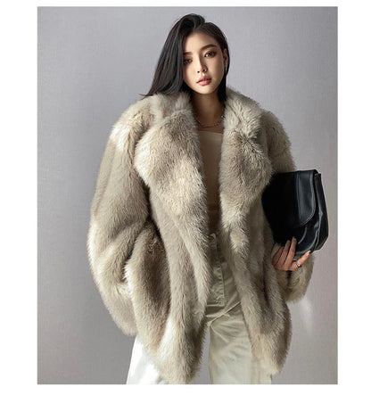 Lautaro Winter Loose Casual Thick Warm Soft Hairy Faux Fur Coat Women Luxury High Quality Furry Fluffy Jacket Korean Fashion