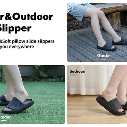 Women Bathroom Slippers Cloud Cushion Slides Summer Soft Thick Platform Home Men Indoor Non-slip Flat Flip Flops Quick Drying