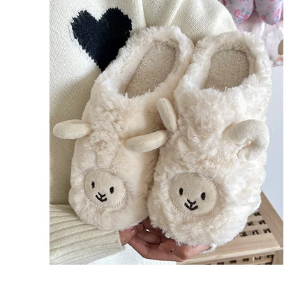 Women Home Fluffy Slippers Platform Anti Slip Comfortable Warm Shoes Cute Sheep Outdoor Couple Slippers Women Men Ladies Shoes