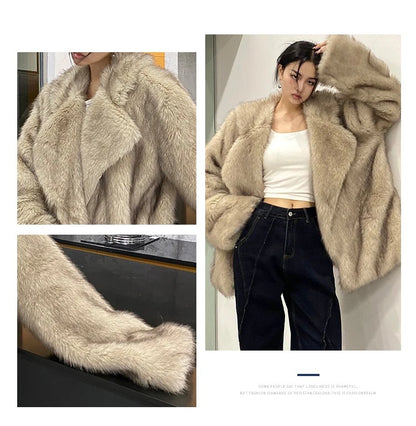 Lautaro Winter Loose Casual Thick Warm Soft Hairy Faux Fur Coat Women Luxury High Quality Furry Fluffy Jacket Korean Fashion