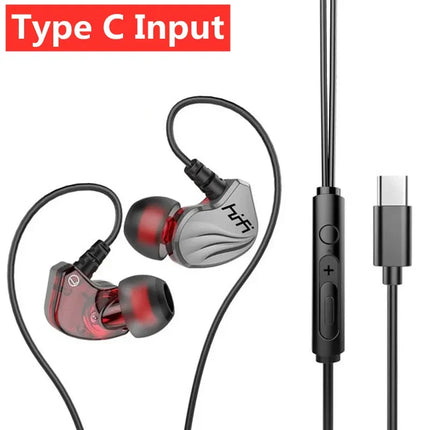 HIFI 6D Surround Bass In-Ear Wired Headphones 3.5mm Type C Earphone Sports Waterproof Gaming Headset Handfree Earbuds with Mic