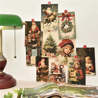10Pcs Retro Christmas Cards Cartoon Postcards Message Greeting Card 4x6" Gift Wish Card Atmosphere Decorative Card With Stickers