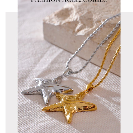 Yhpup 316L Stainless Steel Starfish Pendant Necklace Rust Proof Statement 18K Gold PVD Plated Individualistic Holiday Jewelry