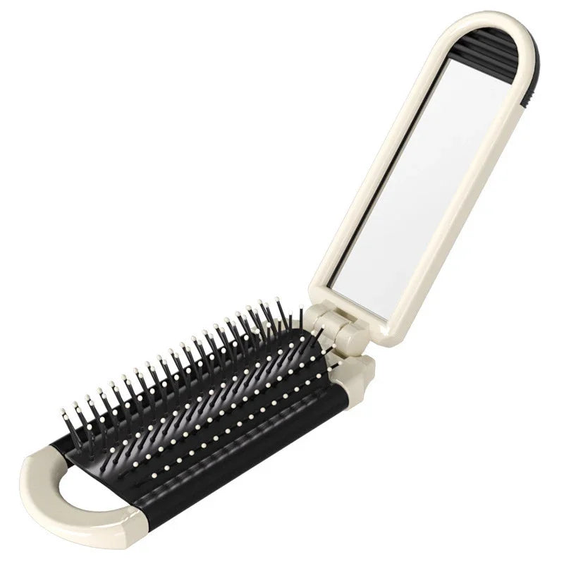 Foldable Hair Brush Portable Massage Comb Head Massager Anti-Static Travel Hair Combs with Mirror Girls Hair Styling Accessories