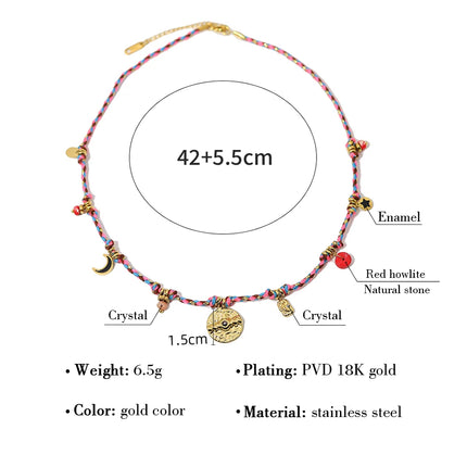 WILD & FREE Vintage Stainless Steel Charms Necklaces for Women Boho Pink Blue Rope Chains Bracelets Trendy Jewelry Sets