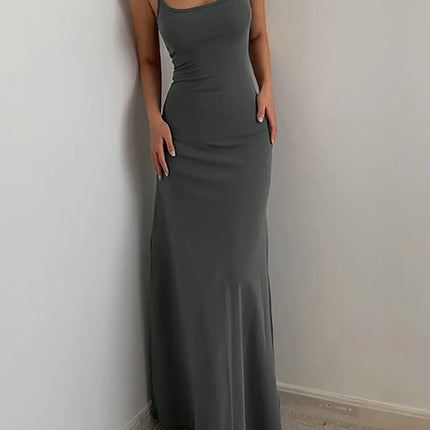 2025 Summer Women's New Fashion Simple Temperament Suspender Long Backless Slim Waisted Sexy Sweet And Spicy Casual Dresses