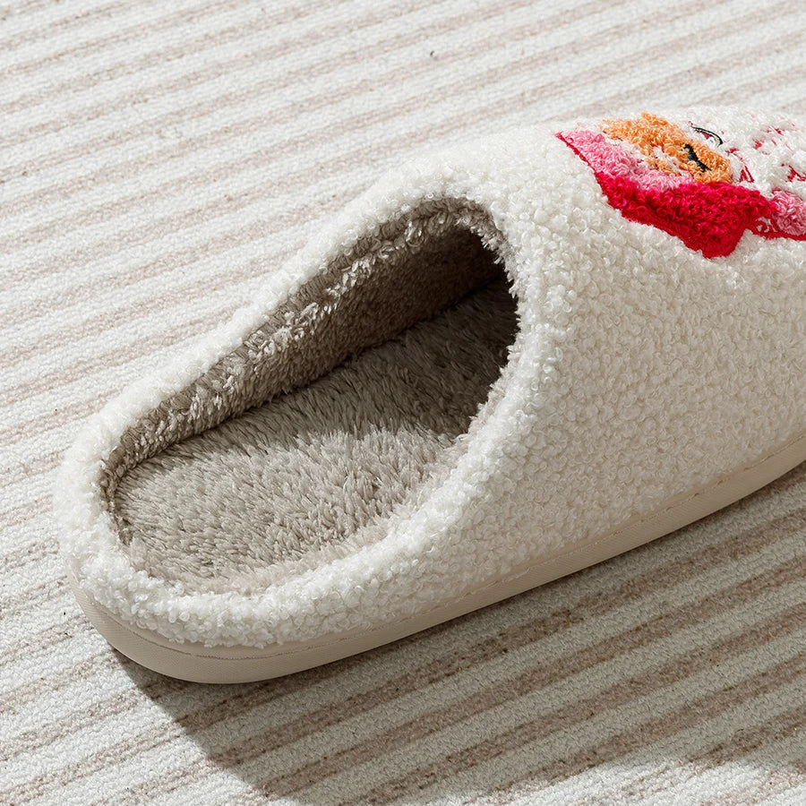 Cute Cartoon Pink Santa Claus Women's Slippers Indoor Warm Soft Comfy Winter Bedroom Non-slip Cotton Shoes Christmas Gift