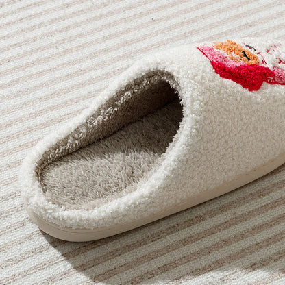 Cute Cartoon Pink Santa Claus Women's Slippers Indoor Warm Soft Comfy Winter Bedroom Non-slip Cotton Shoes Christmas Gift