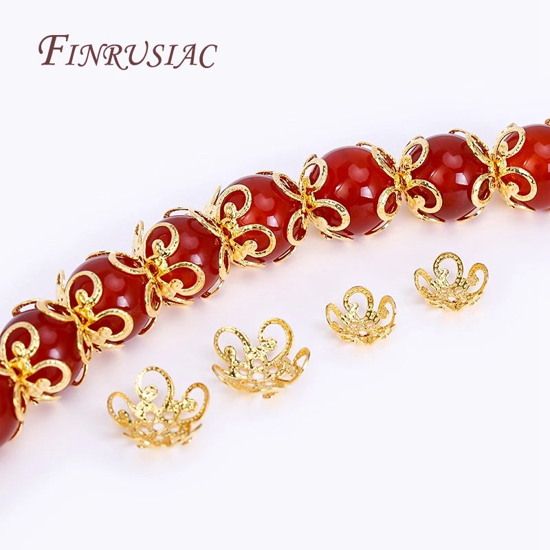 8/10MM 18K Gold Plated Brass Metal Hollow Beads Caps Flower Caps For Beads For DIY Beading Jewelry Making Supplies Wholesale