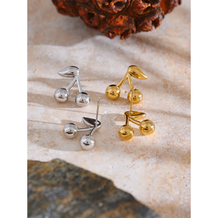 Yhpup 316L Stainless Steel Metal Chic Cherry Golden Stud Earrings Water Resistant Charm Fashion Jewelry 18K PVD Plated Wholesale