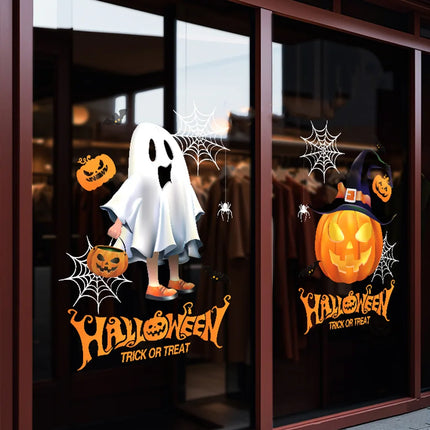 2 Pieces 45Cm*60Cm Halloween Window Stickers - Evil Spirit, Pumpkin Static Stickers, Easy to Remove and Remove Glass Decoration for Home, Indoor/Outdoor Party Use, Halloween Decoration, Holiday Home Decoration