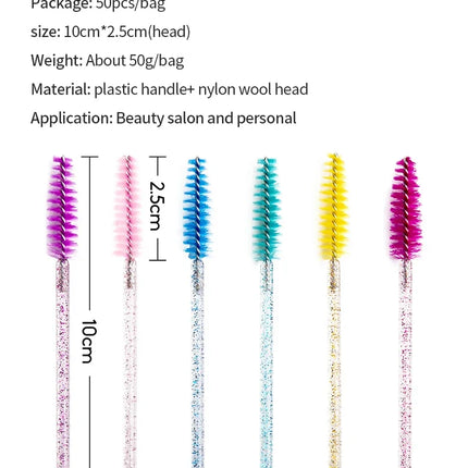 CNK 50Pcs Disposable Crystal Eyelash Brush Mascara Wands Applicator Diamond Rod Makeup Brushes for Women Eyelash Extension Tool